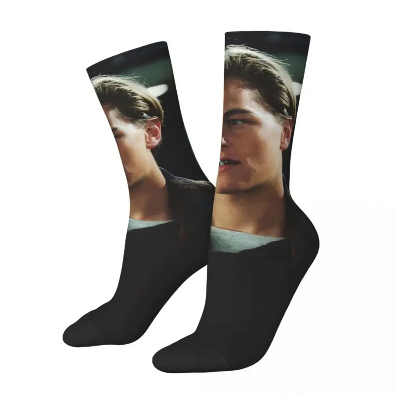 

Happy Funny Men Women Socks Leonardo DiCaprio Merchandise Cute Handsome Boy Skateboard Stockings All Season