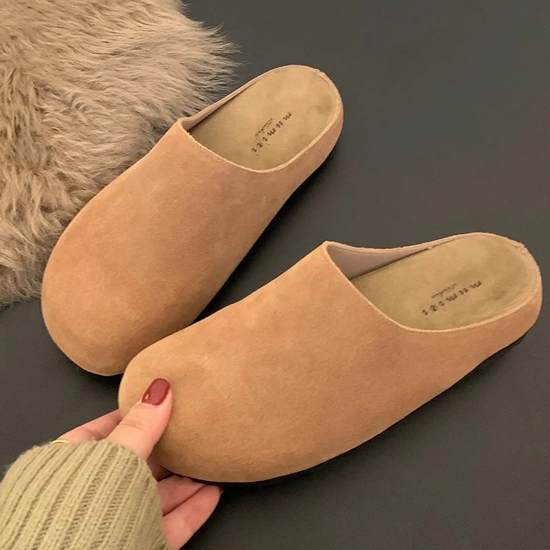 Evshine Women's Suede Slippers Comfort Sole Flat Mules Fashion Baotou Ladies Potato Slip On House Clogs Shoes_voghion.com
