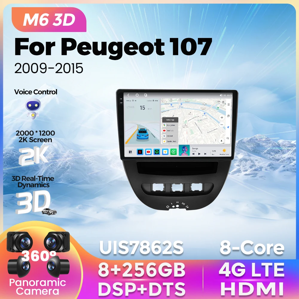 

Новинка 2K M6 Pro Plus 3D автомобильный радиоприемник для Peugeot 107 2009-2015 мультимедийный плеер Автомобильная интеллектуальная система для Carplay Android Авто DTS