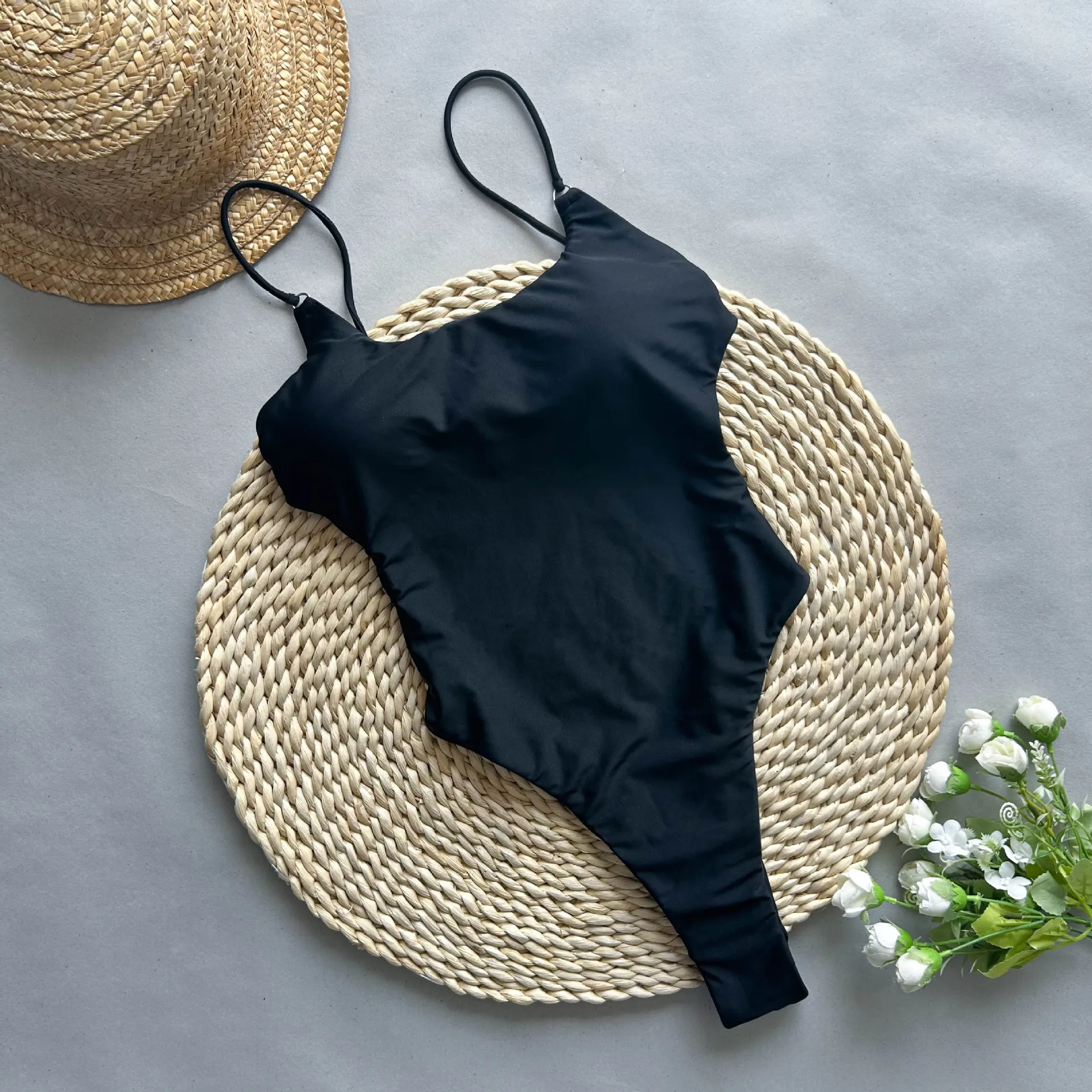 Backless One Piece Swimsuit 2024 Black White Hollow-out Strapless Women‘s Swimwear Elegant Beachwear