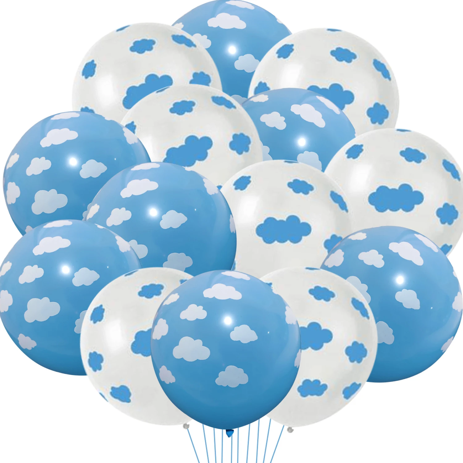 

50pcs Cloud Themed Printed Latex Balloon Bunch Blue White 12 Inch Balloon Decoration for Baby Shower Birthday Party Supplies