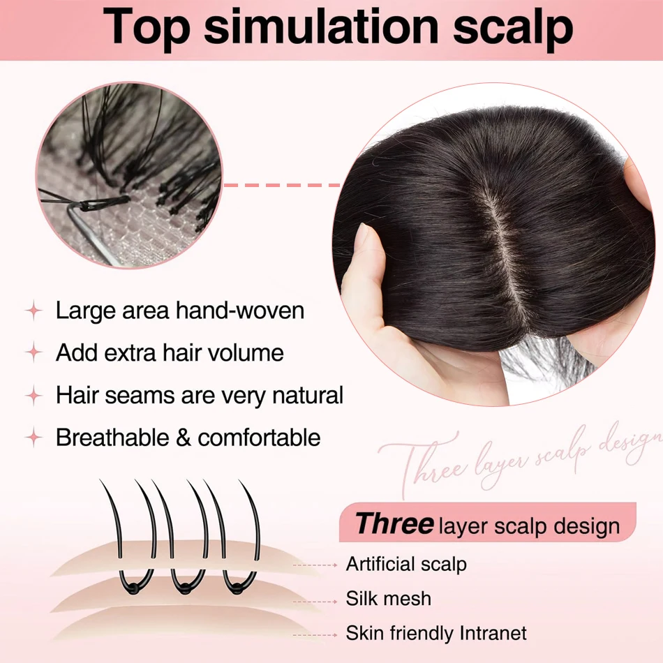 Silk Base 7x11CM Human Hair Toppers for Women with Thinning Hair 100% Real Human Hair Clip-In Top Wiglet Hairpieces 4