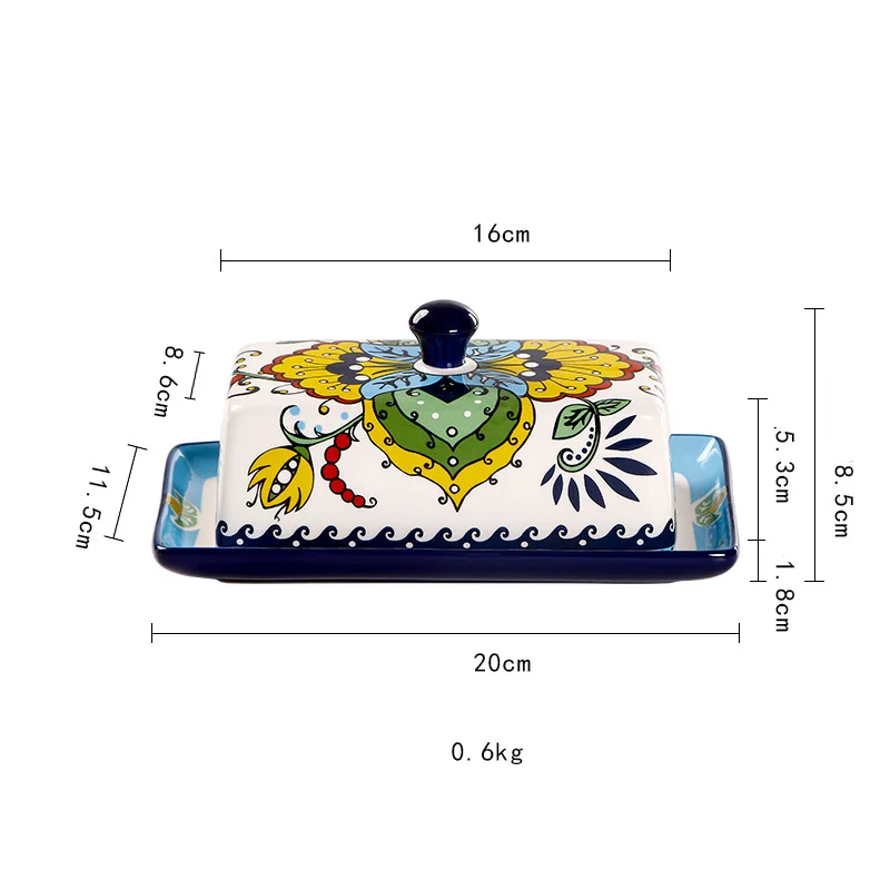 Nodic Style Hand-Painted Ceramic Butter Dish With Lid For Countertop And Refrigerator Door Shelf-Butter Keeper Holder