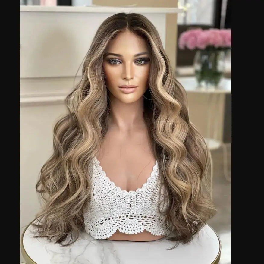 Long 28" Soft 200 Density Ombre Blonde Body Wave 5x5 Silk Base Jewish Human Hair Wig With Baby Hair HD Lace Preplucked Wig human hair wig