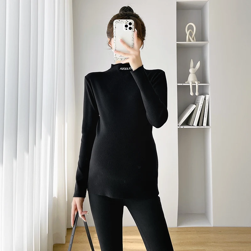 Cute Autumn Winter Fashion Warm Knitted Maternity Sweaters Tight Bottoming Shirt Clothes for Pregnant Women Sweet Pregnancy Tops