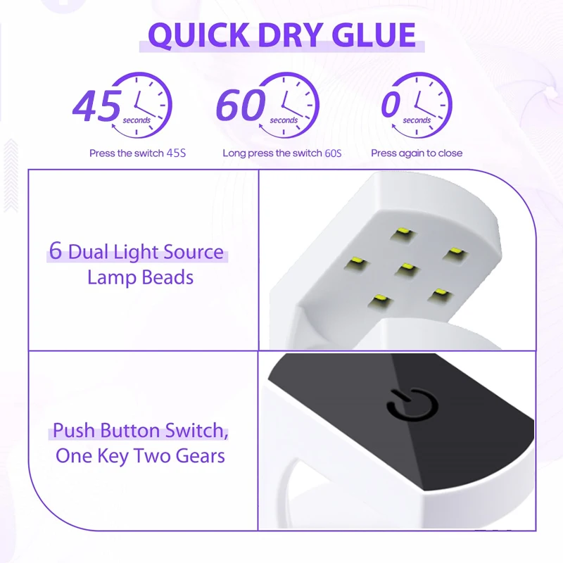 새로운 6 LED 네일 건조 램프 24W 미니 네일 건조기 UV 램프 매니큐어 기계 USB 케이블 젤 매니큐어 건조기 홈 여행 사용