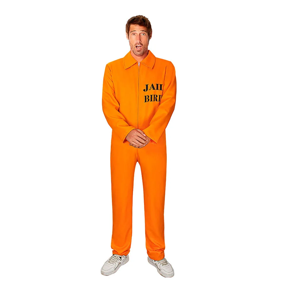 thumbnail image 1 of Disfraz de prisionero americano para hombre, mono, camiseta y pantalones para mujer, uniforme de prisión naranja para adulto, disfraz de Halloween, 1 of 5