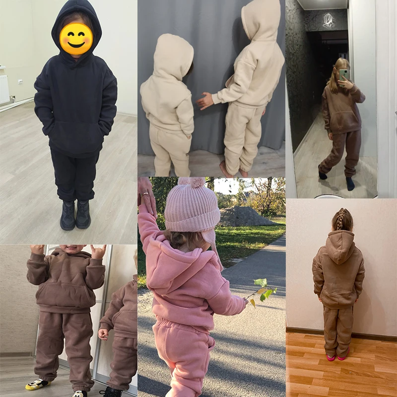 Kids Clothing Set 2-12 Years Old Winter Rabbit Kids Boys Girls Sets Fleece Children Warm Tracksuit Clothing Toddler Hooded Sportsuit Solid Outfits