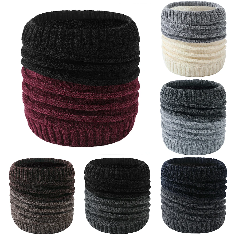 

Winter Warm Knitted Neck Scarfs Ring Fleece Full Face Mask Snood Scarves Windproof Plush Thick Ski Climbing Cycling Scarf Unisex