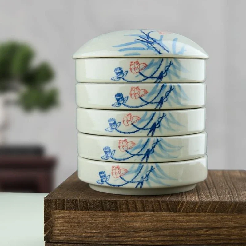 Ceramic 5 Layer Watercolor Saucer Color Palette Set Dish Empty Saucer Chinese Painting Classical Traditional Gouache