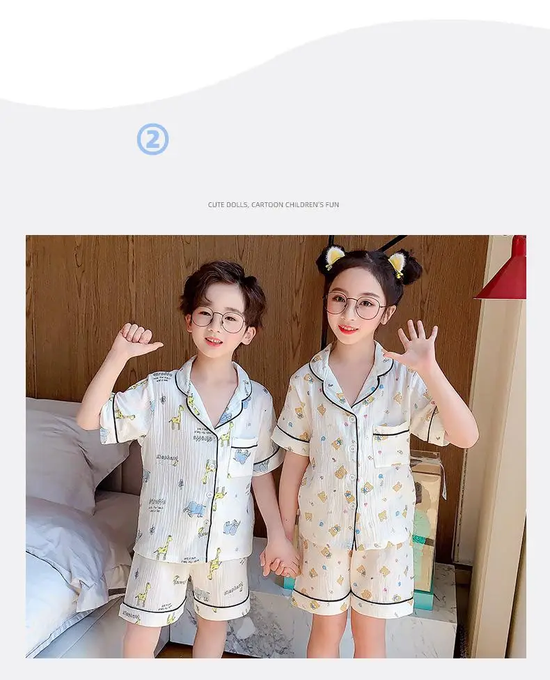 nightgowns elegant Children's Pajamas Summer Short Sleeve Baby Girls Nightwear Clothes Thin Pure Cotton Cute Boys' Sleep Wear 4-15Y Kids Pajamas expensive pajama sets	