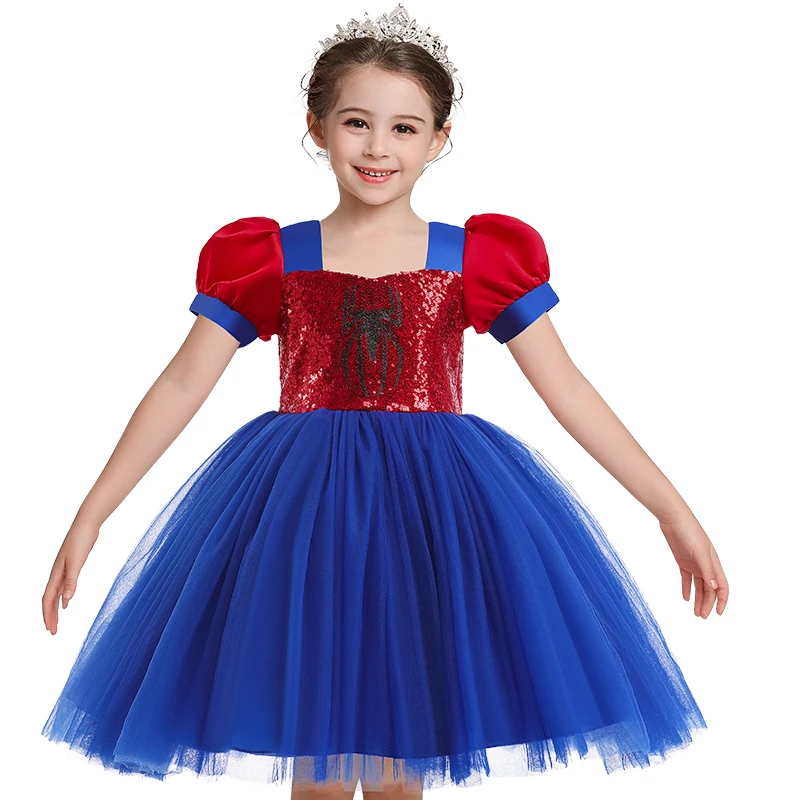 Baby Girl Dress Spider-Man Cosplay Costume Christmas Halloween Princess Dress Sequin Fluffy Stage Perform Birthday Party girls dress princess costume kids clothes children dance suit
