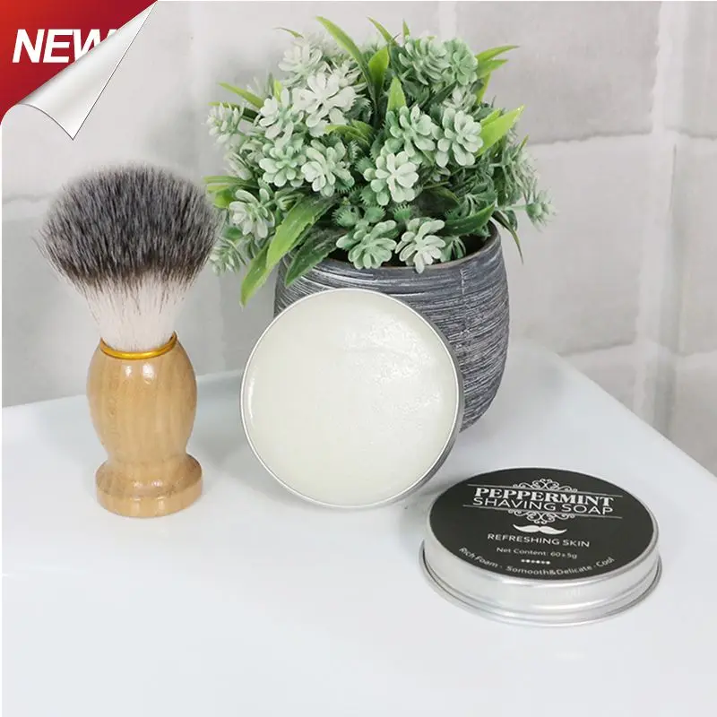 60g Mint Scent Men's Shaving Soap Aluminum Boxed Foam Rich Gentle Not Stimulating Handmade Soap Gentle Shave Beard Cream