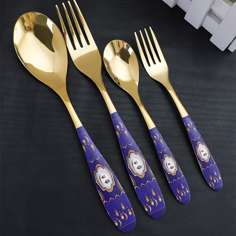 

Ramadan stainless steel tableware spoon and fork dessert spoon cake spoon fork coffee spoon gift cutlery set kitchen accessories