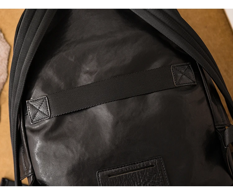 PNDME einfache lässige Luxus echtes Leder Herren große Kapazität Rucksäcke Outdoor-Reise Designer Rindsleder Laptop schwarze Tasche – Detail 12