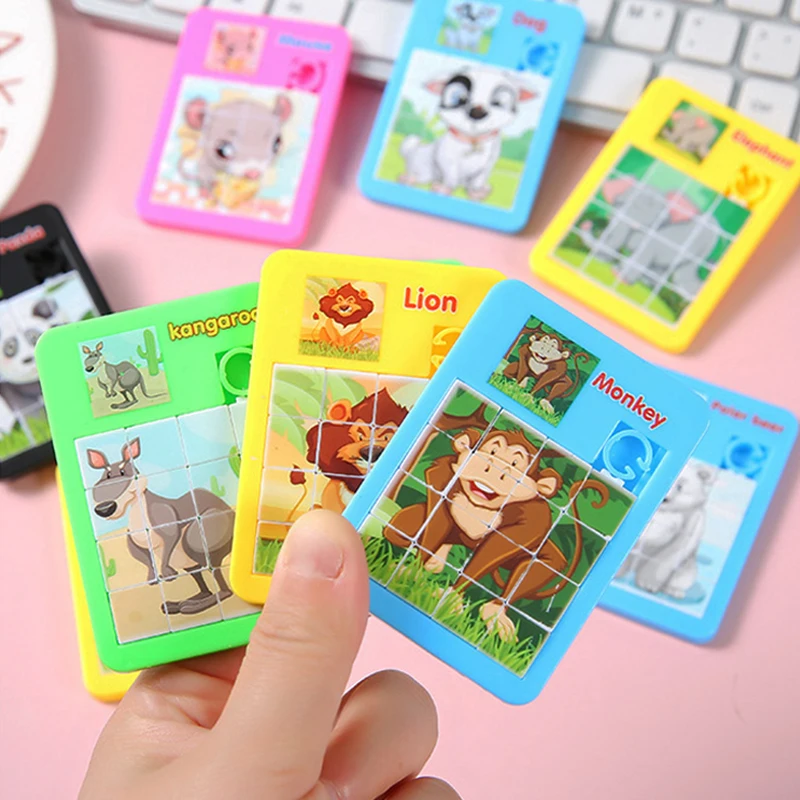 Animal Jigsaw Puzzles 5pcs/bag 16frame Cartoon Animal Puzzle Sliding Puzzle Flat Intellectual Toy Kids Birthday Party Favors