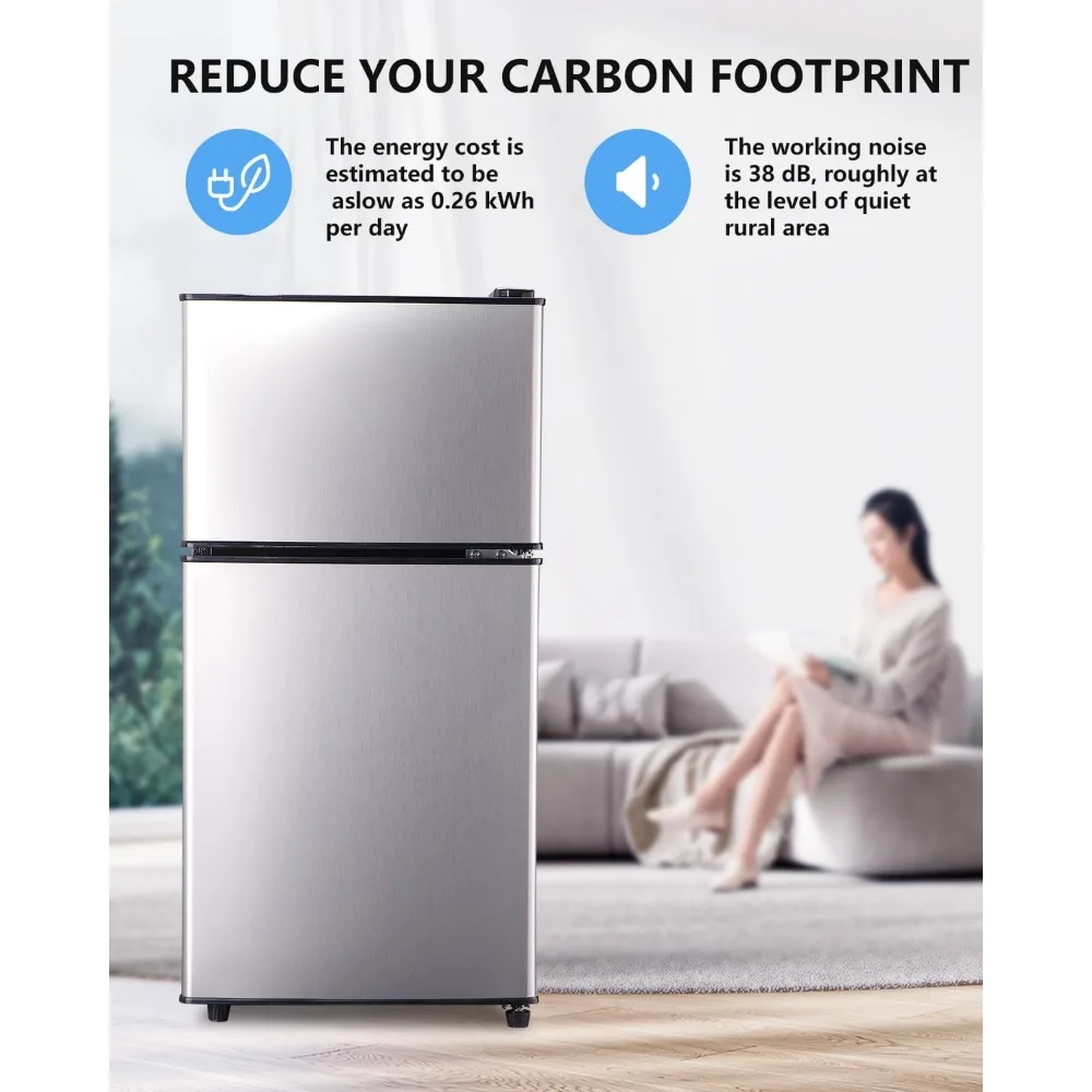4.0Cu.Ft Compact, Small Refrigerator with Freezer, Retro Fridge with Dual Door, 7 Level Adjustable Thermostat for Garage, Dorm