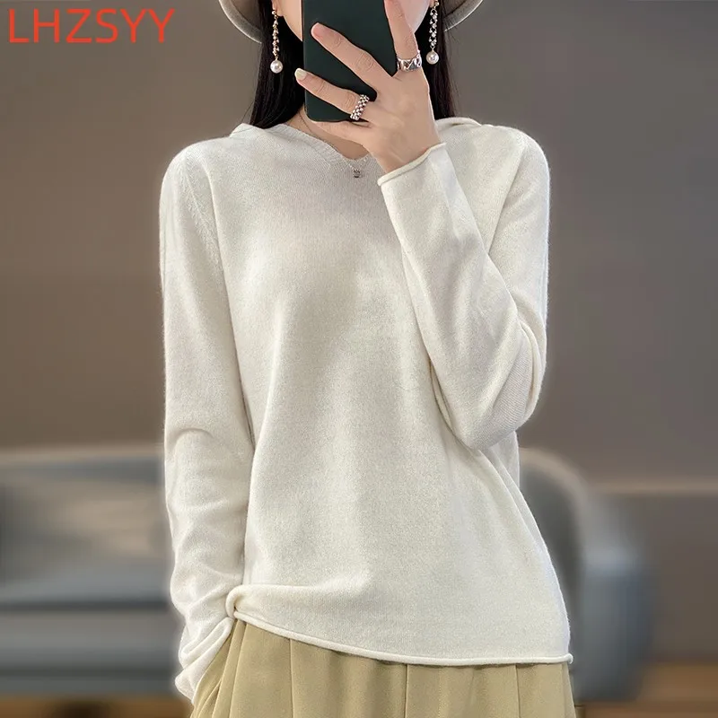 

LHZSYY Spring Thin 100% Pure Wool Hoodie Women's Loose All-Match Pullovers Knit Cashmere Base Shirt Female Jacket Hooded Sweater