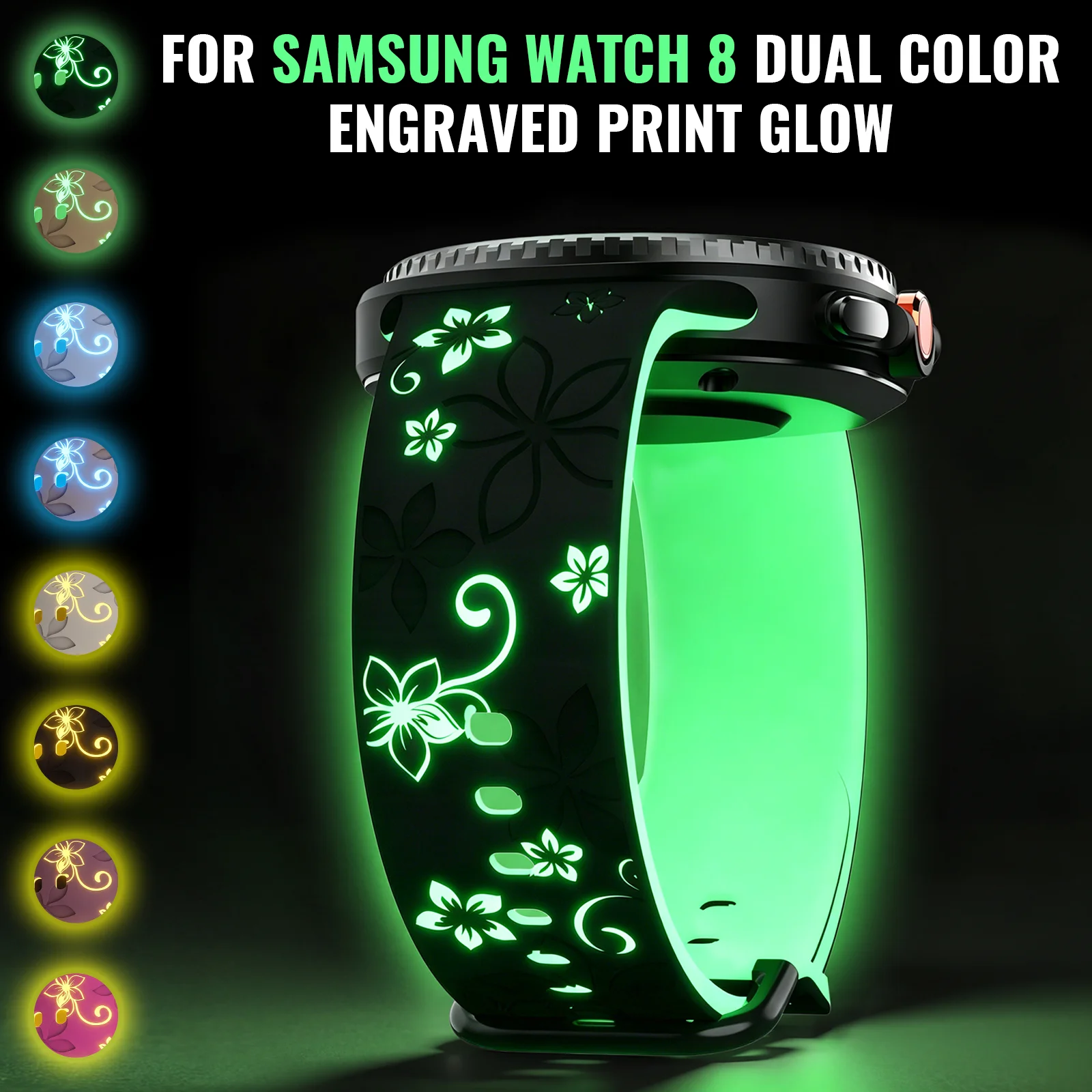 Two-Tone Engraved Print Luminous Silicone Smartwatch Wristband