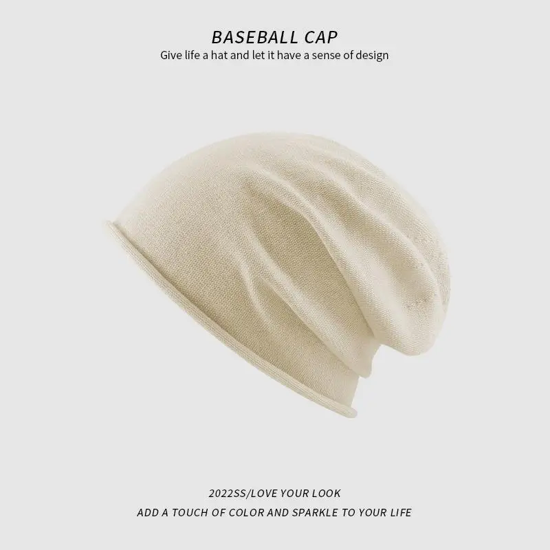 Solid Color Simple Baotou Hat Autumn And Winter Women Casual Elastic Curled Outdoor Cold-proof And Warm Knitted Confinement Hat