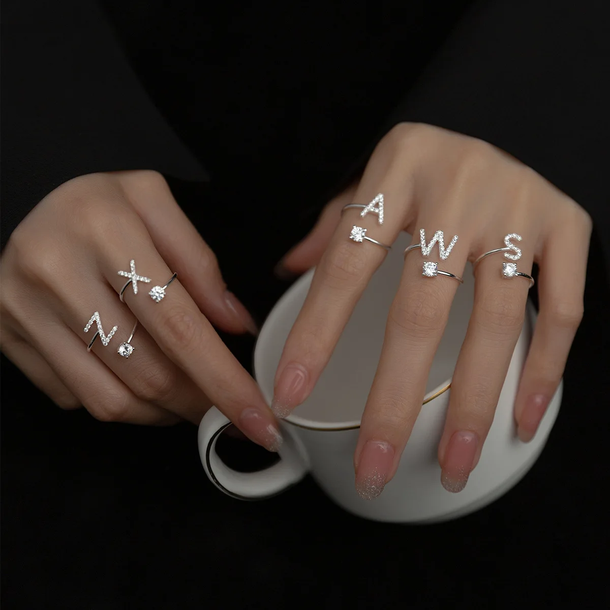 925 Sterling Silver Letter Ring for Women Girls Stackable