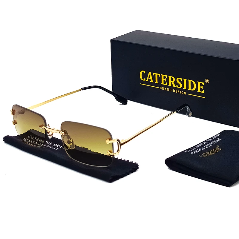 

Caterside Rectangular Small Frame Sunglasses Men Rimless Metal Fashion Sun Glasses for Women Gradient Lens Outdoor Eyewear UV400