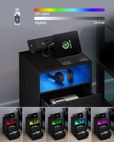 Набор прикроватных столиков Hzuaneri из 2 шт., с зарядной станцией, приставным столиком со светодиодной подсветкой, 1 открытым отделением и 2 ящиками, белый — изображение 6