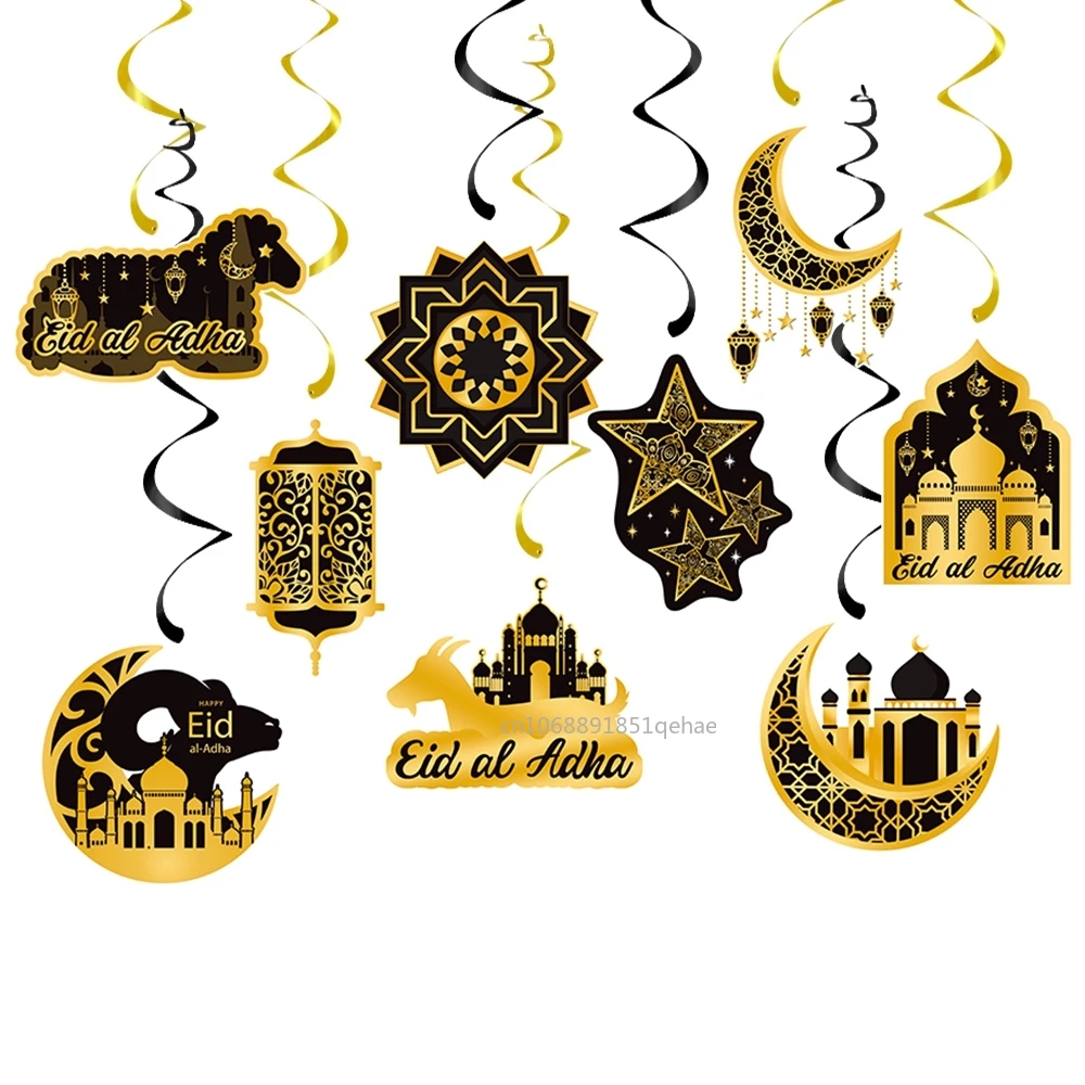 2025 Ramadan Hanging Tag Swirls Eid Mubarak Home Decor Star Moon Ornament Ramadan Kareem Islamic Muslim Party Decor Eid Al Adha