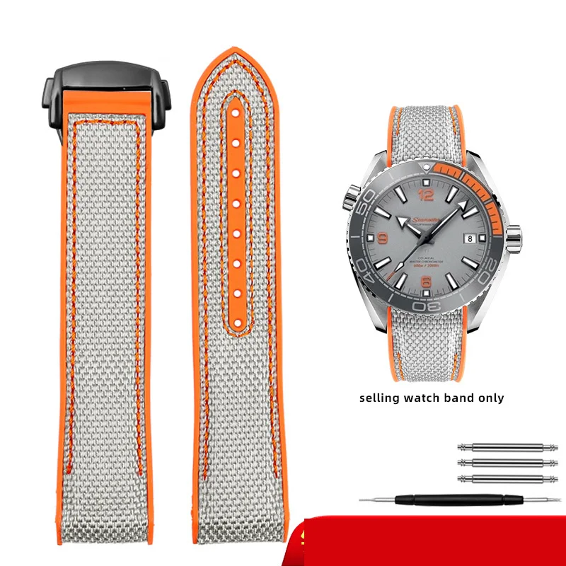 Curved End Fabric and Rubber Strap for Men's Watch, 20mm-22mm