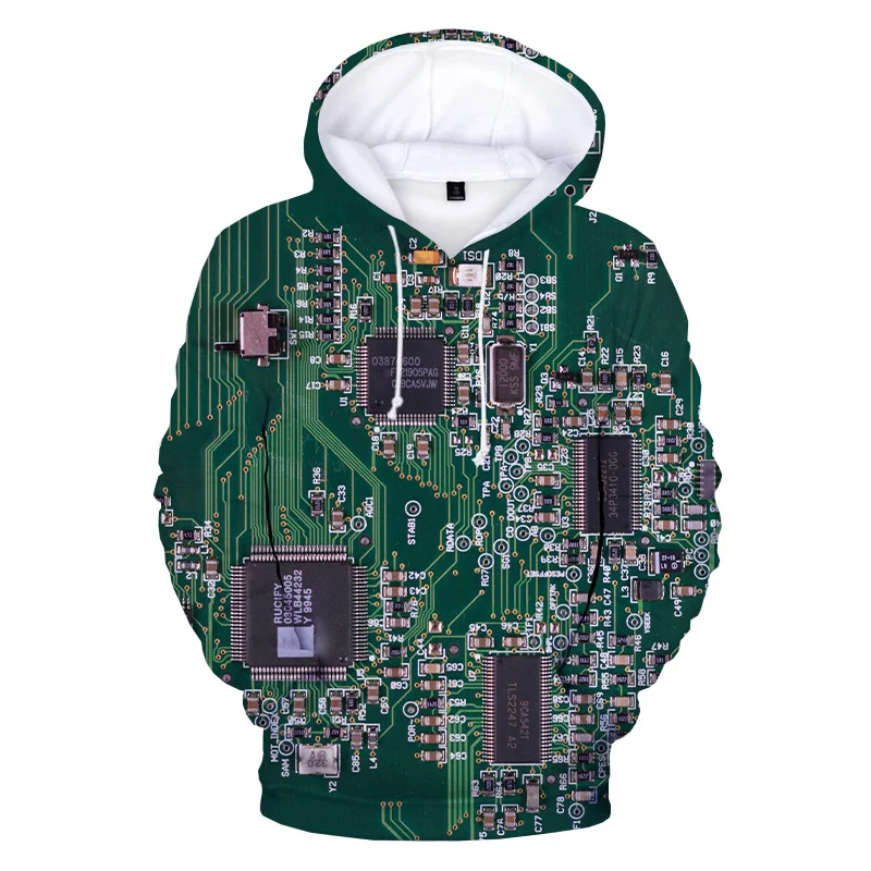 thumbnail image 1 of Sudadera con capucha gráfica de CPU con placa de circuito para hombres, sudadera con capucha con estampado de chip electrónico divertido en 3D para niños, sudadera con capucha, camisetas, 1 of 4