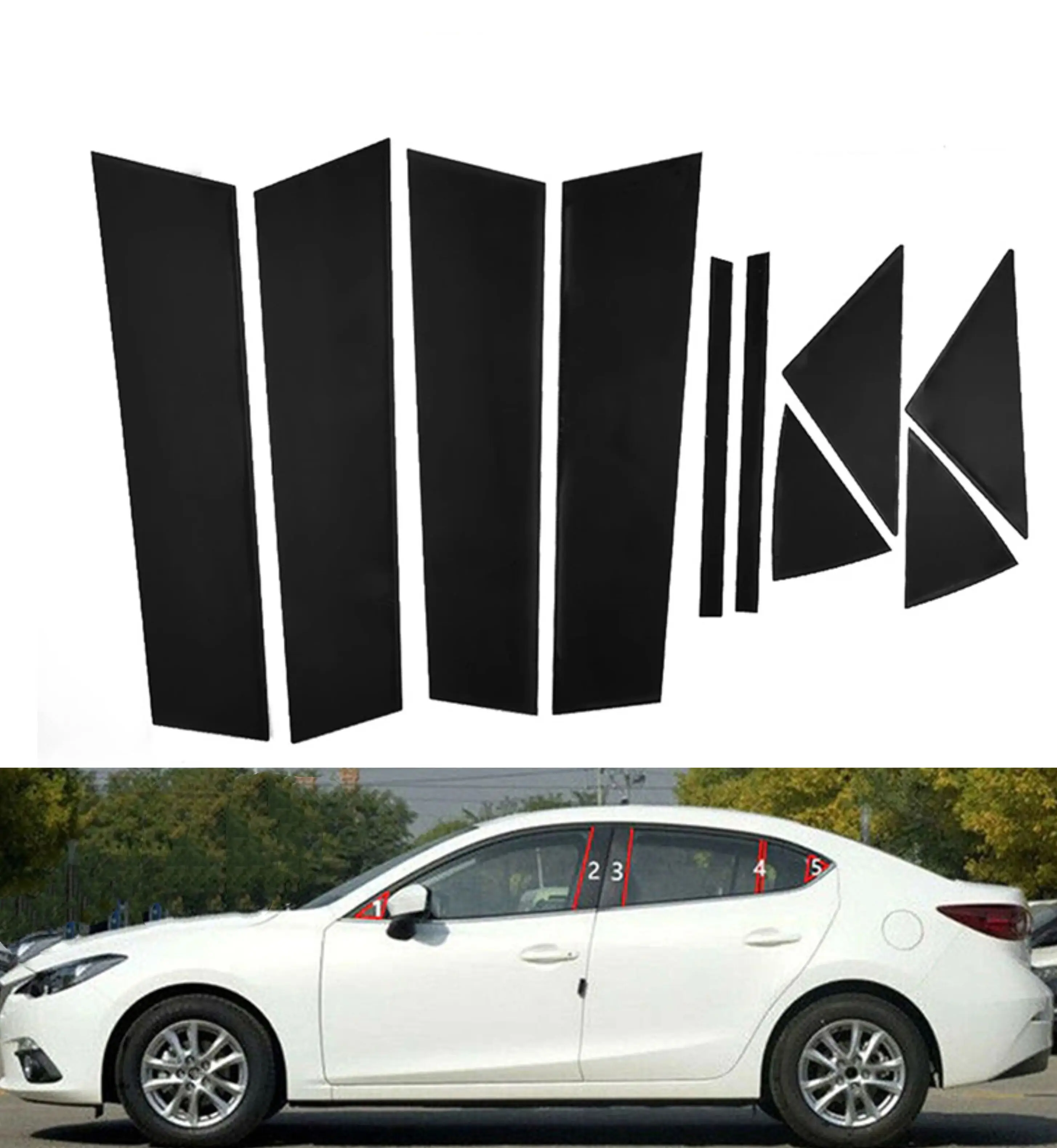 

10Pcs Car Door Window Pillar Posts Trim Covers Sticker For Mazda 3 Axela 2014 2015 2016 2017 2018 Accessories