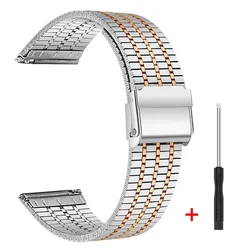 Stainless Steel Metal Bracelet for Smart Watches - Elegant & Durable Strap (Silver Rose Gold 1)