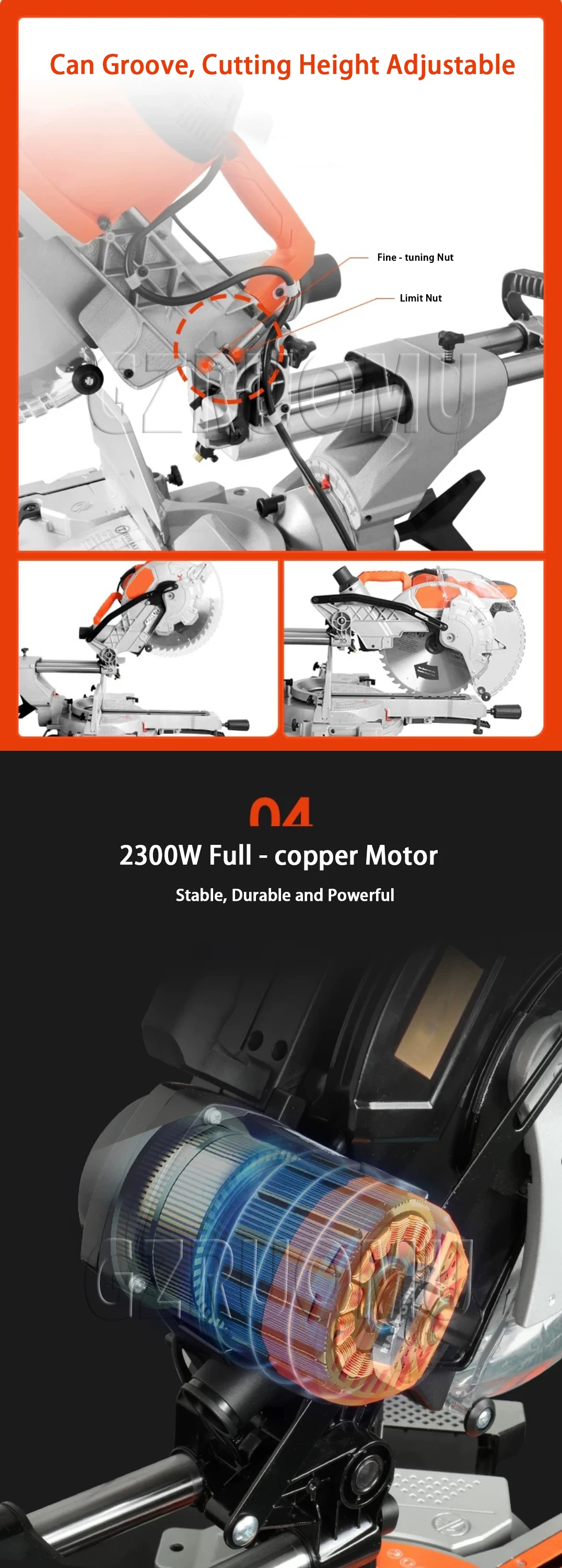 Wood & Aluminum Cutting Tool 12 Inch (305mm) Sliding Miter Saw - Single Bevel 45