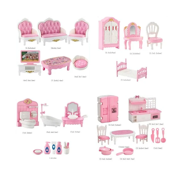 fashion toy sets kids plastic mini toy doll house furniture with doll