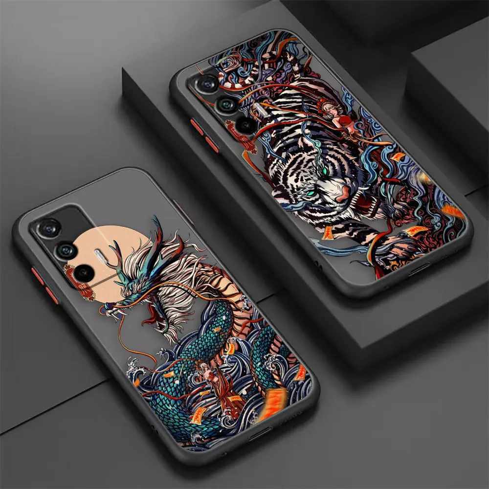 Dragon Tiger Line Art Pattern Matte Case Per Oppo Realme C20 C21 C30 C31 C33 C35 C53 C55 V25 X7 Master Narzo 60 50 50I 50A Case