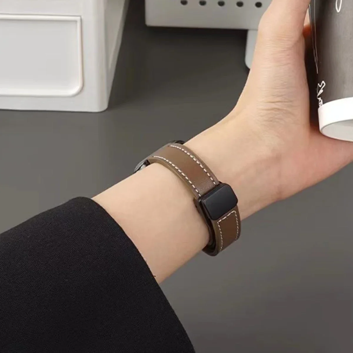 Elegant Leather Magnetic Strap with Slim Folding Buckle