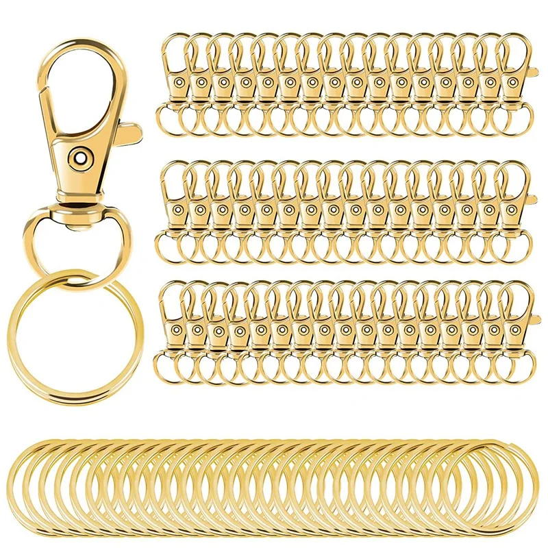 

100PCS Swivel Clasps Lanyard Snap Hooks With Key Rings, Key Chain Clip Hooks Lobster Claw Clasps For Jewelry DIY Crafts
