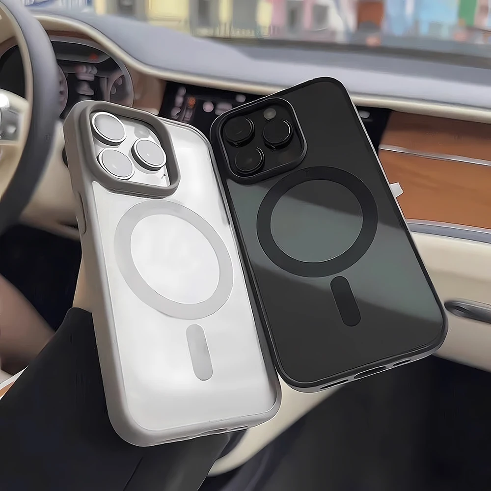 Sleek Black Transparent Magnetic Phone Case with Wireless Charging Capability