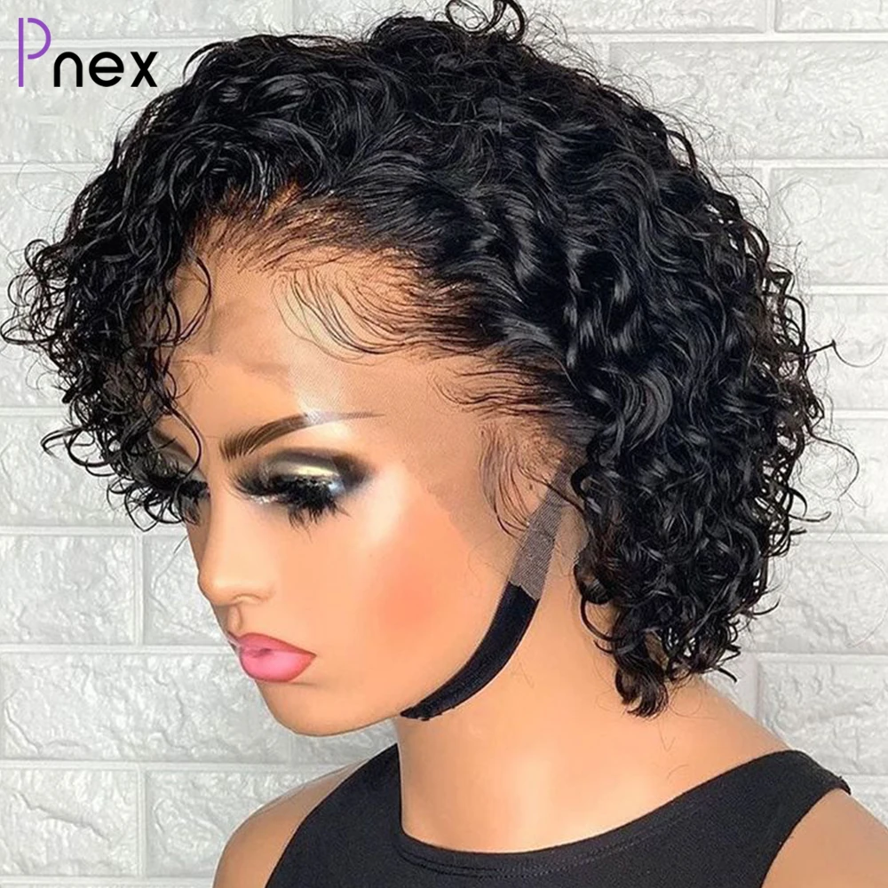 

Glueless Short Pixie Cut Human Hair Wigs Bob Curly Preplucked HD Lace Front Wigs for Women 13X4 Frontal Water Wave Wig 180%