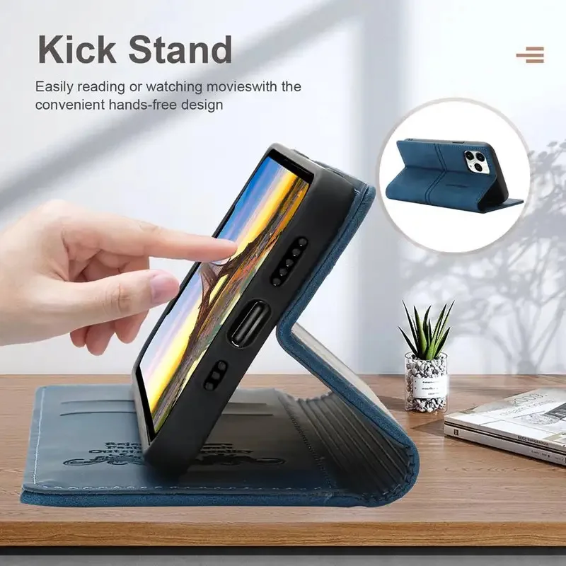 Luxury Leather Flip Wallet Phone Case with Card Holder and Magnetic Closure