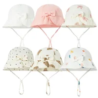 Muslin Baby Summer Hat Beach Kids Sun Hats for Girls Bow Sweet Infant Cap Toddler Bucket Hat Newborn Accessories 0-12M 1