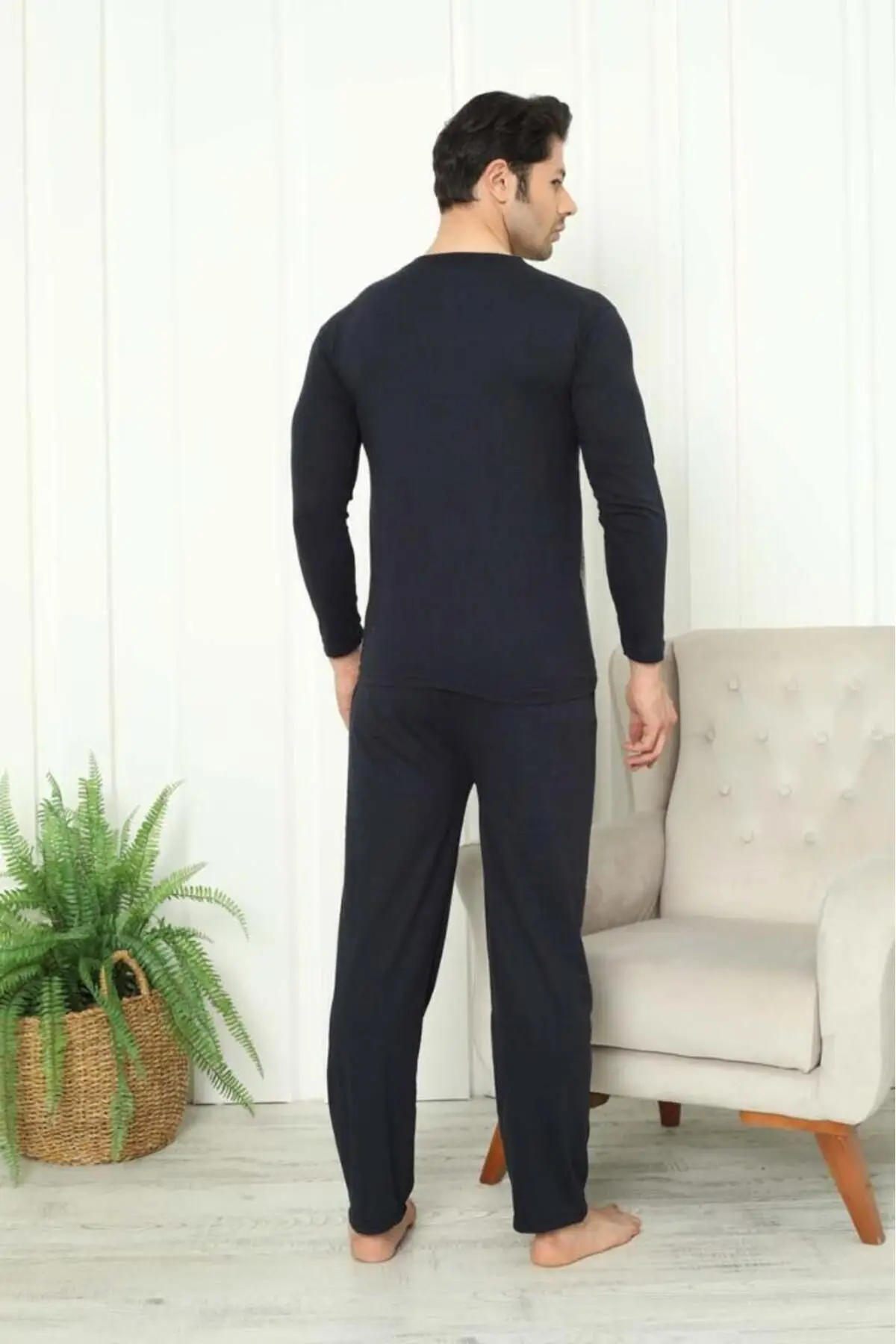 Cotton Combed Jacquard Long Sleeve Men's Pajama Set