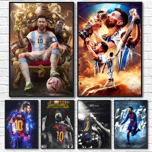 1PC Football Star Popular Character M-Messi Poster Sticky Wall Art Printing Waterproof Home Living Bed Room Bar Aesthetic Decor