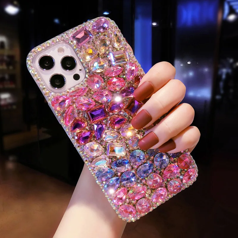 

Luxury Colorful Diamond Gllitter Phone Cases For iPhone 15 14 11 12 13 Pro Max XS XR Crystal Lanyard Bling Rhinestone Back Cover
