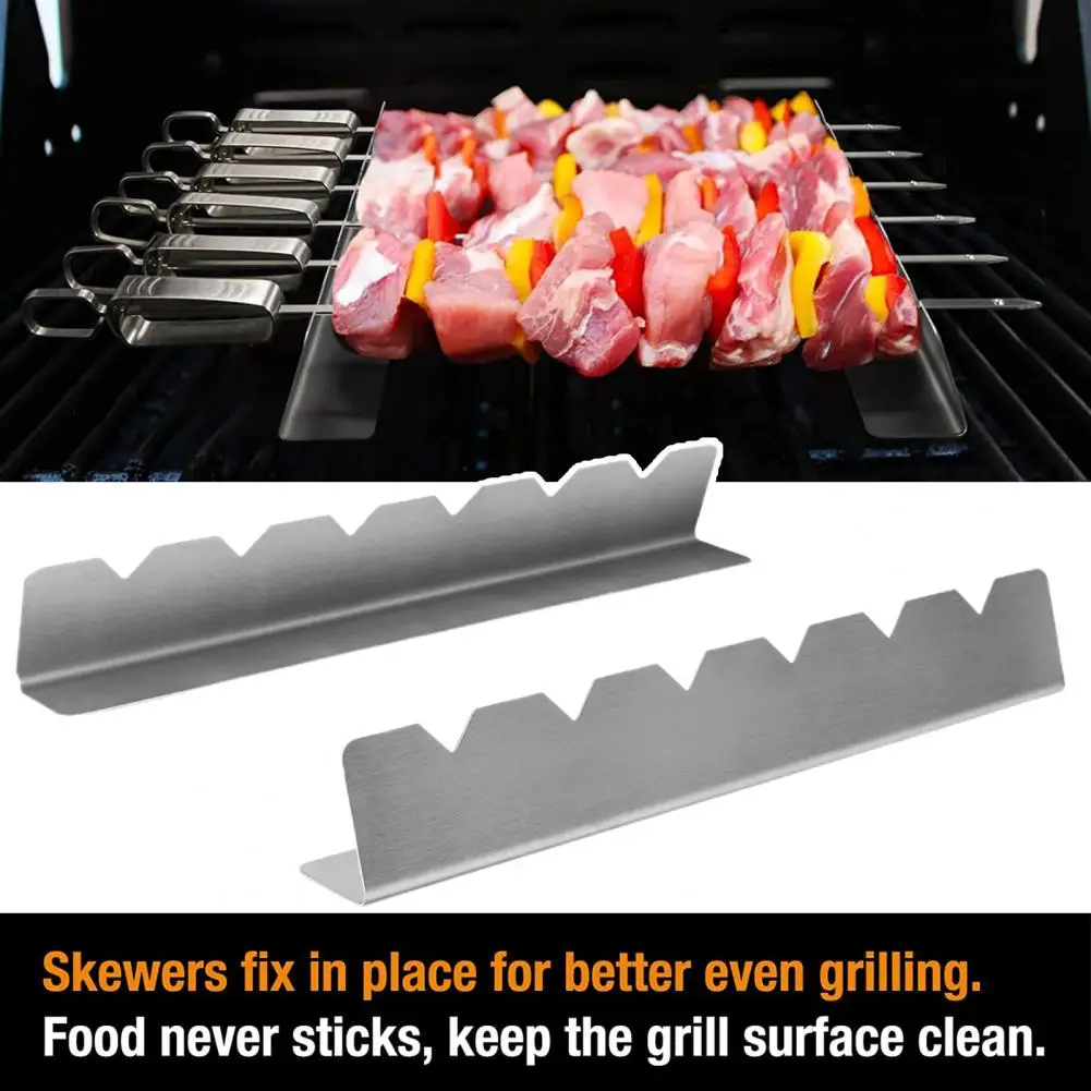 2Pcs Multi-use Kebabs Holder Easy Cleaning Kebabs Racks Stainless Steel Utensils Grill Skewers Holder Two-Piece Set