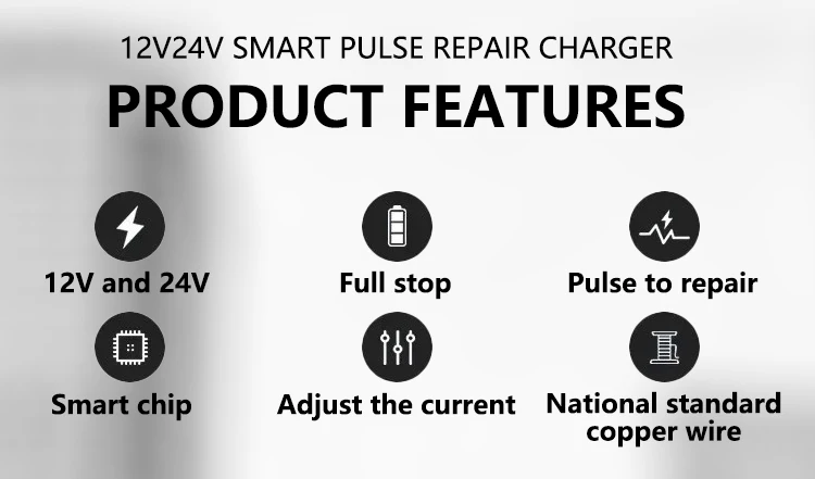 12V 12A 24V 6A Pulse Repair Charger with LCD Display, Motorcycle & Car Battery C