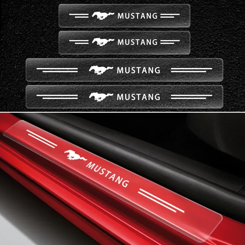 4Pcs Car Threshold Strip Transparent Sticker Decorative Badge for Ford Mustang 2005-2009 GT Mach-E 2013