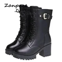2025 Winter Leather Women Winter Boots Thick Wool Warm Women High-heeled Genuine Boot High-quality Female Snow Boots Women Shoes 5