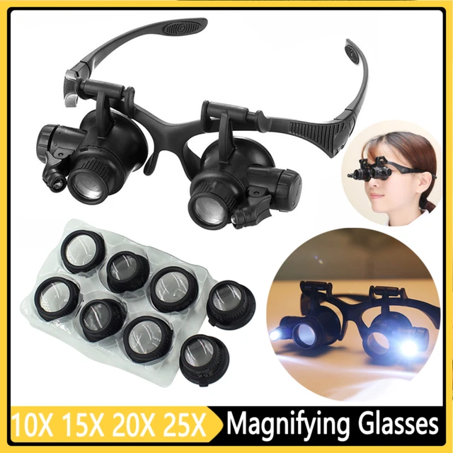 10X/15X/20X/25X Lens LED Magnifying Glasses for Reading Jewelers Watchmaker  Repair Head Wearing Watch Clock Magnifier Glasses