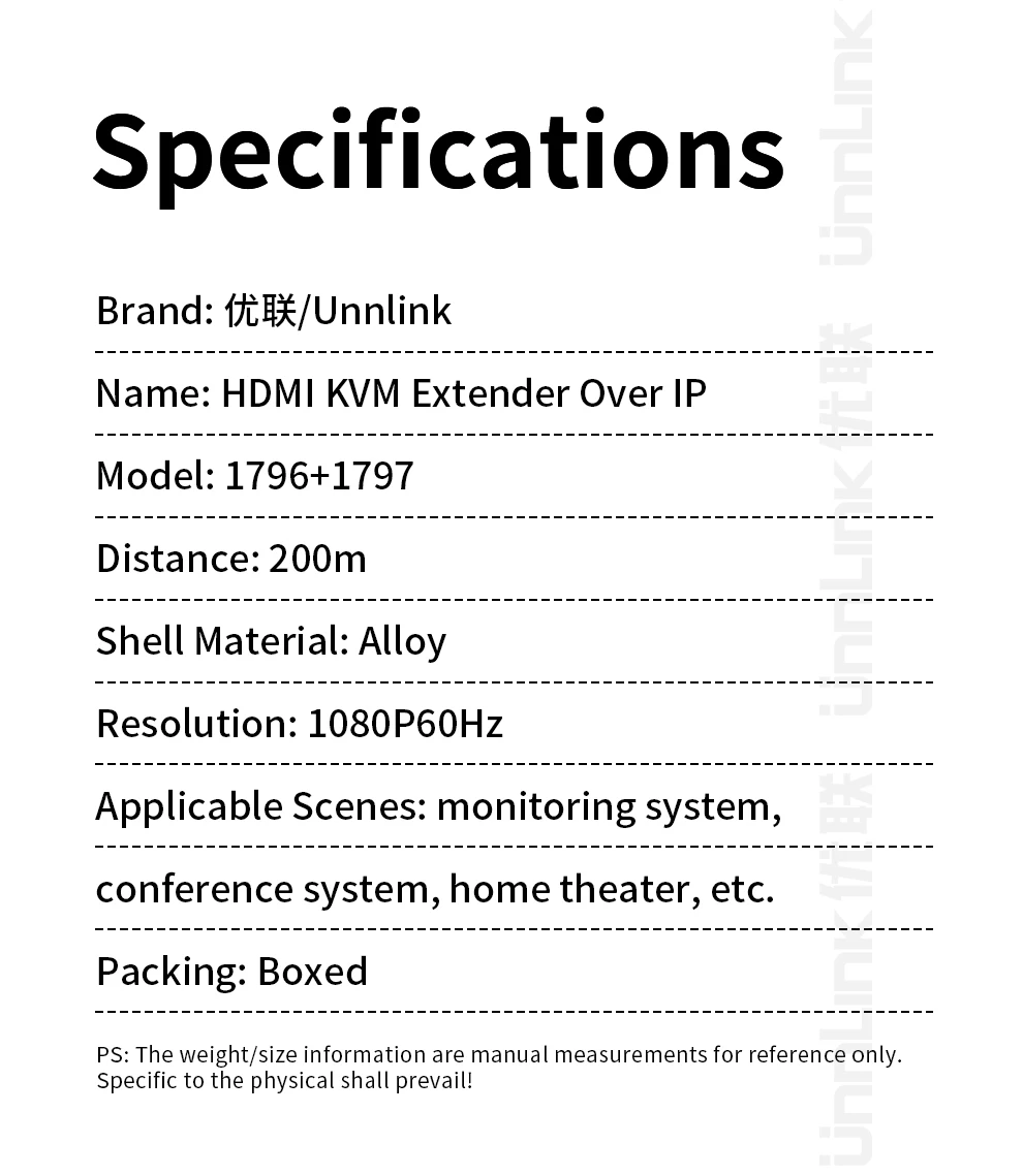 Unnlink HDMI KVM Extender 200m 1080P 60Hz Over IP